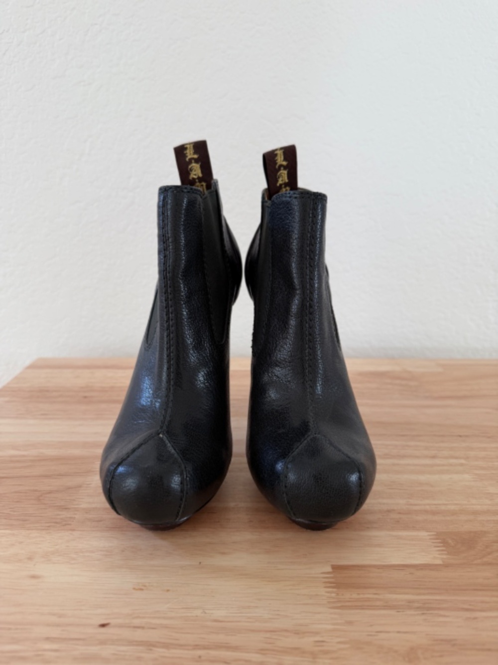 L.A.M.B.~Black Leather Platform Ankle Booties~Size 6M Stiletto Heel - Picture 10 of 10